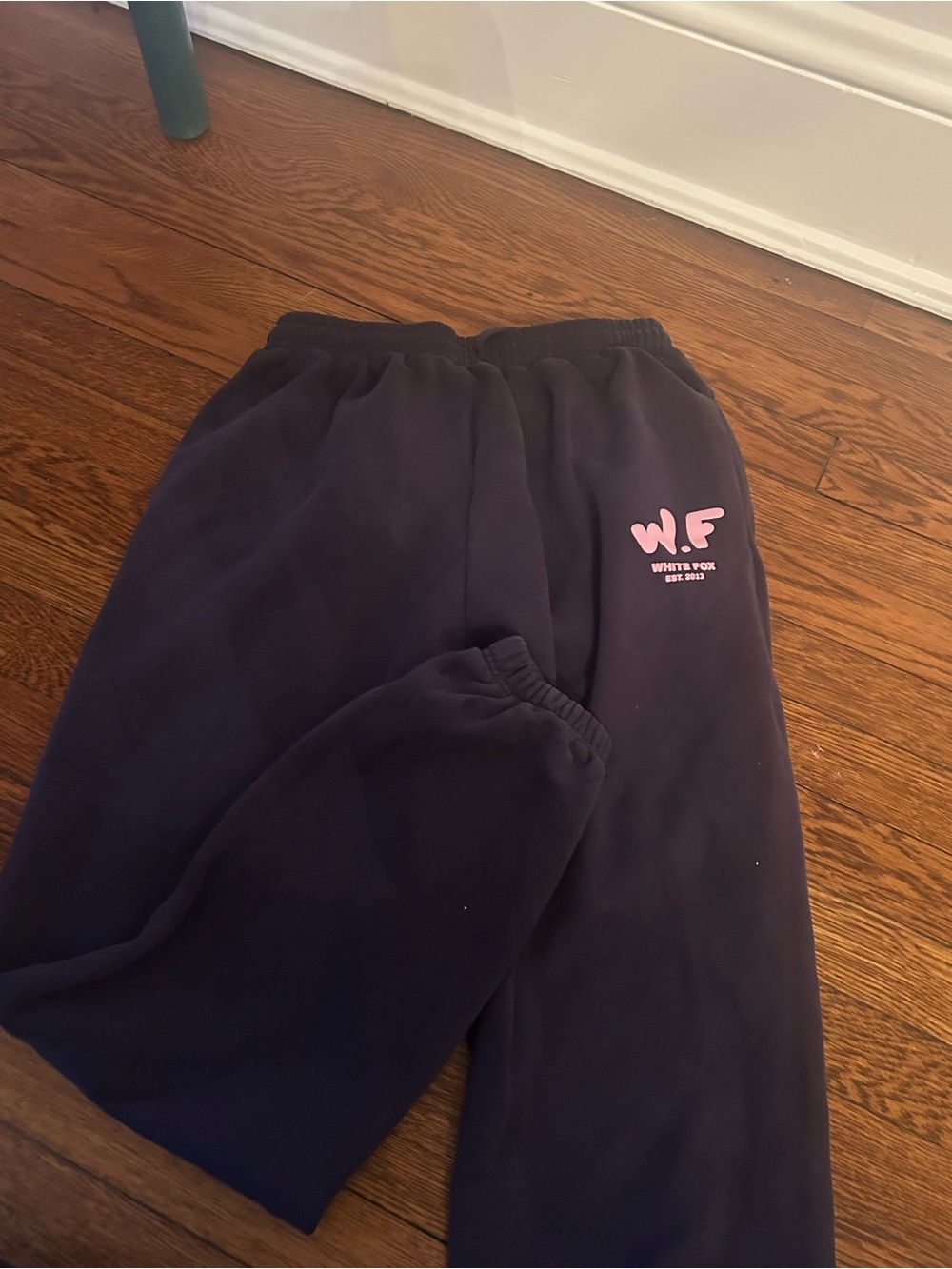 White Fox Boutique Navy Sweatpants with Pink WF Logo